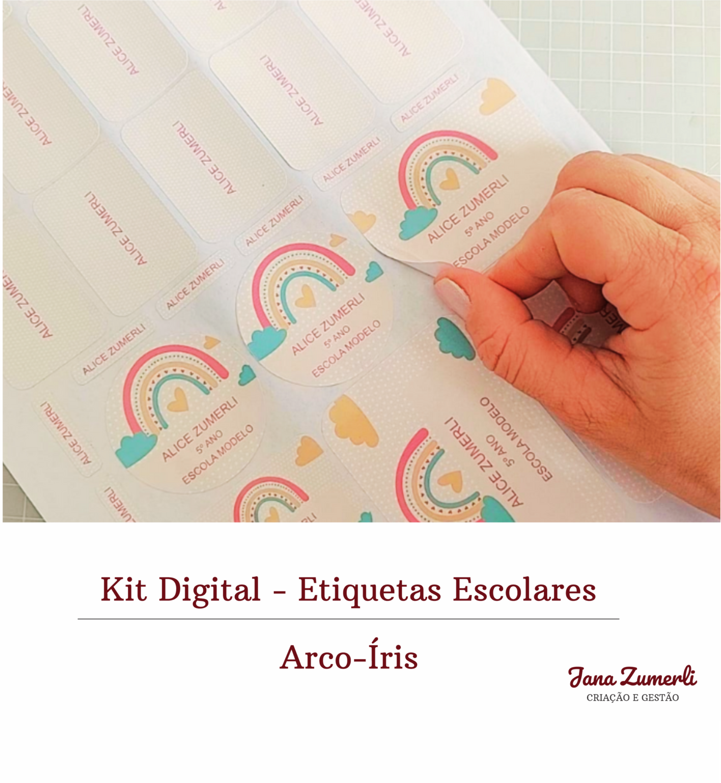 Kit Digital Etiquetas Escolares Arco Ris Jana Zumerli